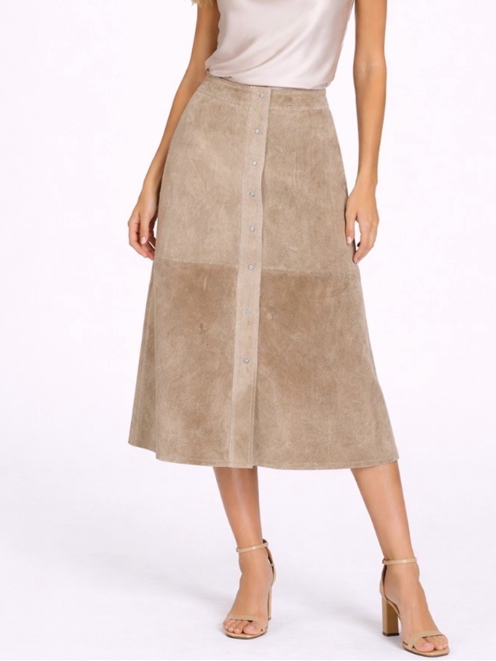 Bernardo skirt suede leather ombre tan button front above knee SZ 4-Flawed